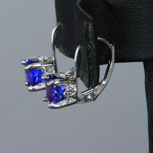 14k White Gold Round Tanzanite Leverback Earrings 2.44 Carats
