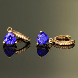 Trilliant Diamond Tanzanite Dangle Earrings